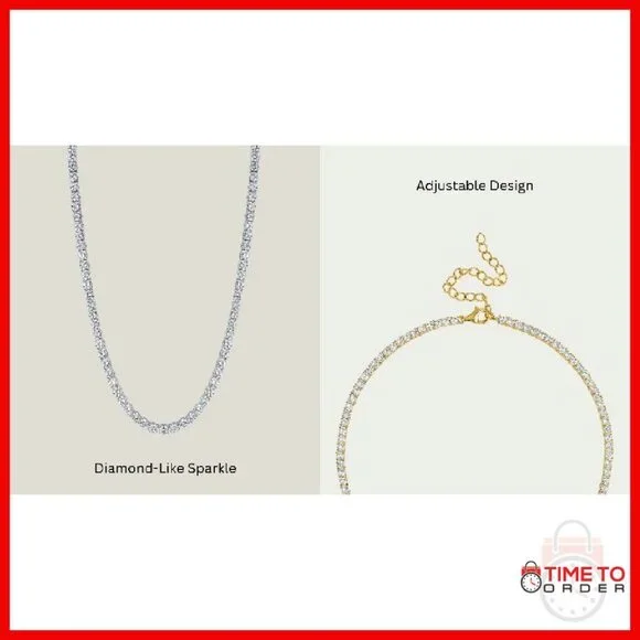 14K Gold Plated Tennis Necklace 3mm CZ Adjustable 15-18